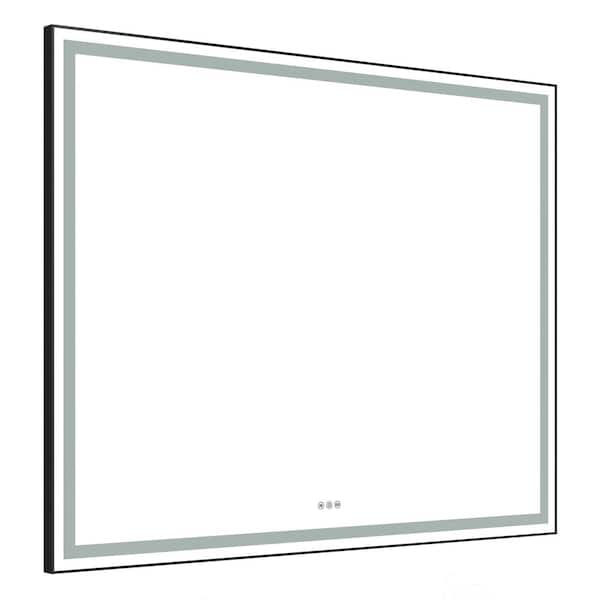 tunuo 60 in. W x 48 in. H Rectangular Framed Dimmable LED Light Wall Bathroom Vanity Mirror in Black