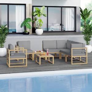 8-Piece Aluminum Outdoor Conversation Set with Gray Cushions