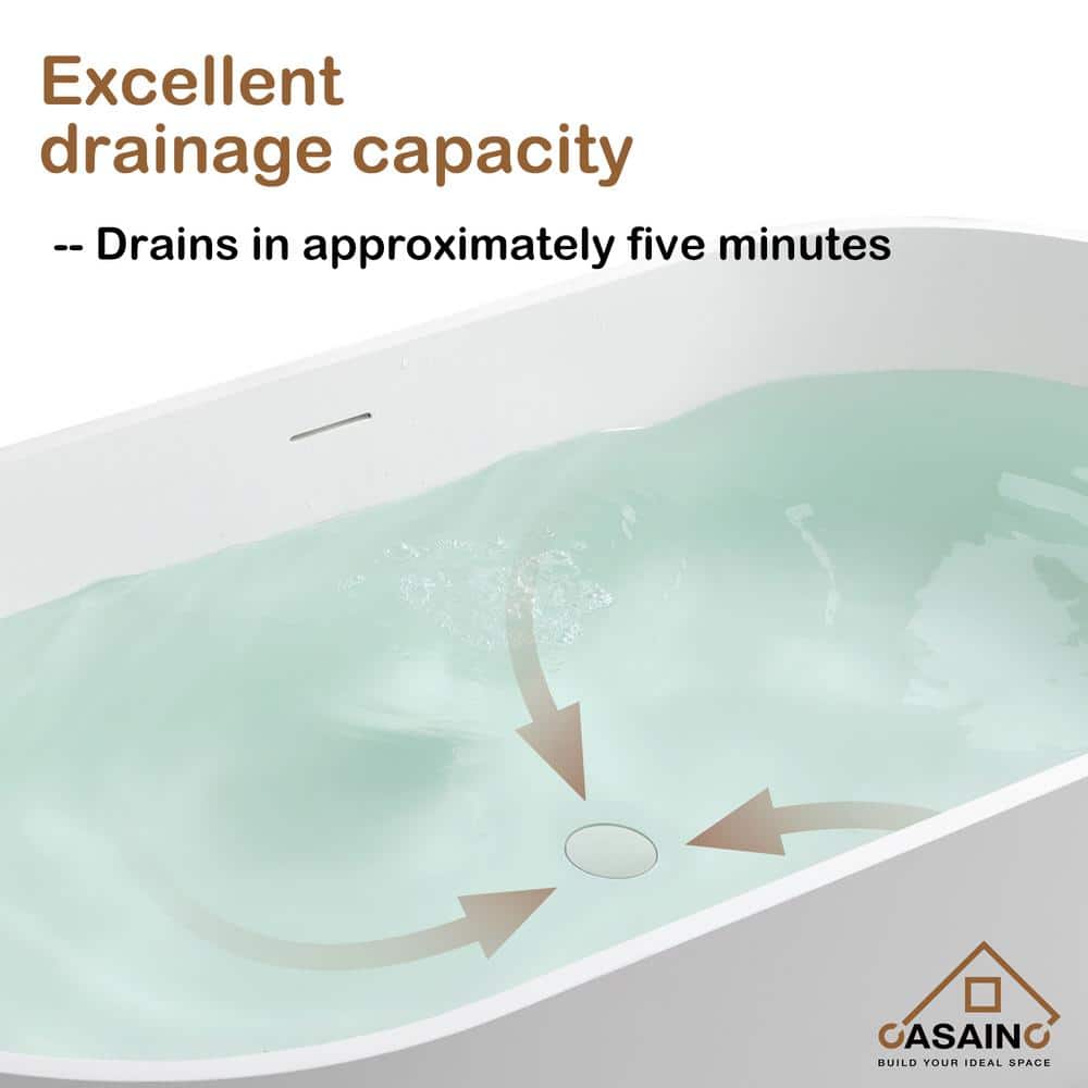 67'' White Stone Resin Freestanding Soaking Bathtub