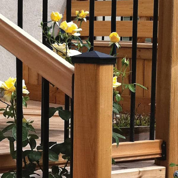 4 in. x 4 in. Black Aluminum Ornamental Pyramid Post Cap (24-Pack)