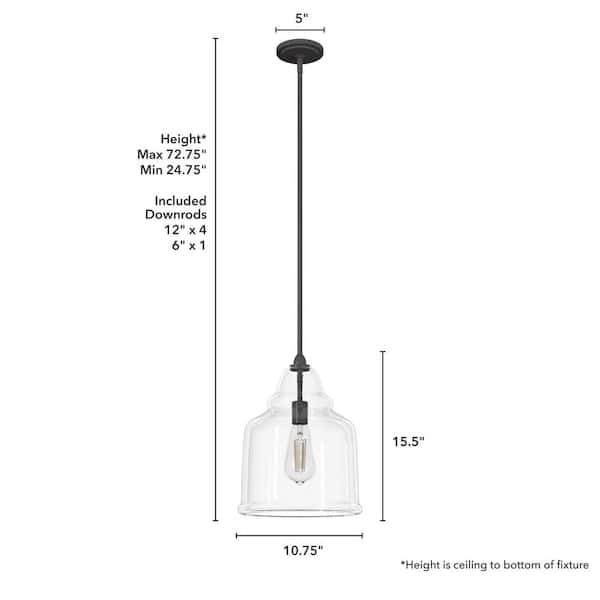 Hunter - Dunshire 1-Light Noble Bronze Island Pendant Light with Clear Bell Glass Shade