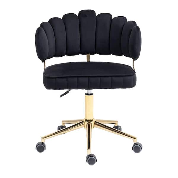 Unbranded Velvet Home Office Desk Chair with Wheels Cute Computer Chair Height Adjustable Swivel Task Chair Vanity Chair in Black