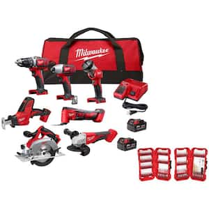 M18 18-Volt Lithium-Ion Cordless Combo Kit 7-Tool with 2-Batteries, Charger and Tool Bag with Bit Set (120-Piece)