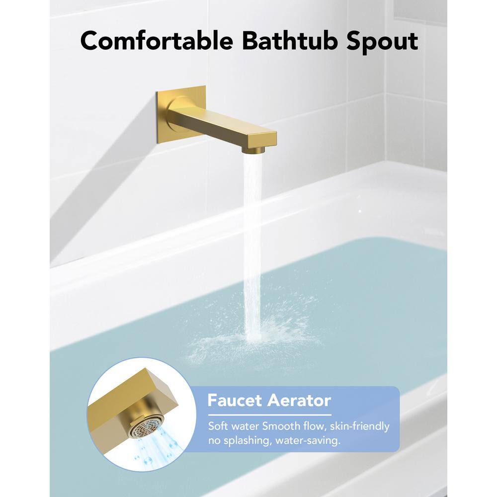 Brushed Gold Wall-Mounted Rain Shower and Tub Faucet Set