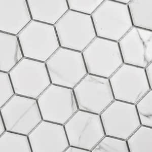 Monet Calacatta White 11 in. x 13 in. Hexagon Mosaic Glazed Porcelain Wall and Pool Tile (26 sq. ft./Case)
