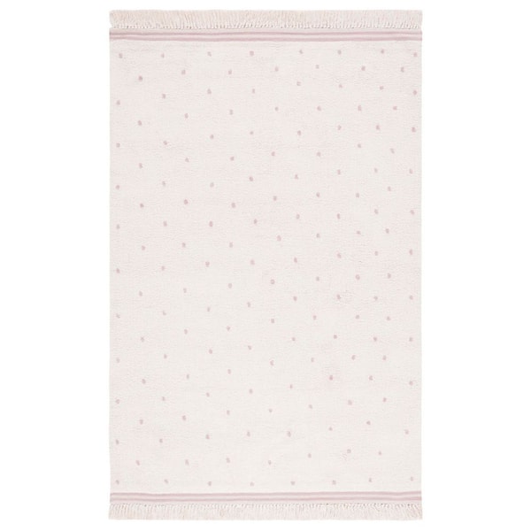 Easy Care Ivory/Pink 5 ft. x 8 ft. Machine Washable Spotted Fringe Area Rug