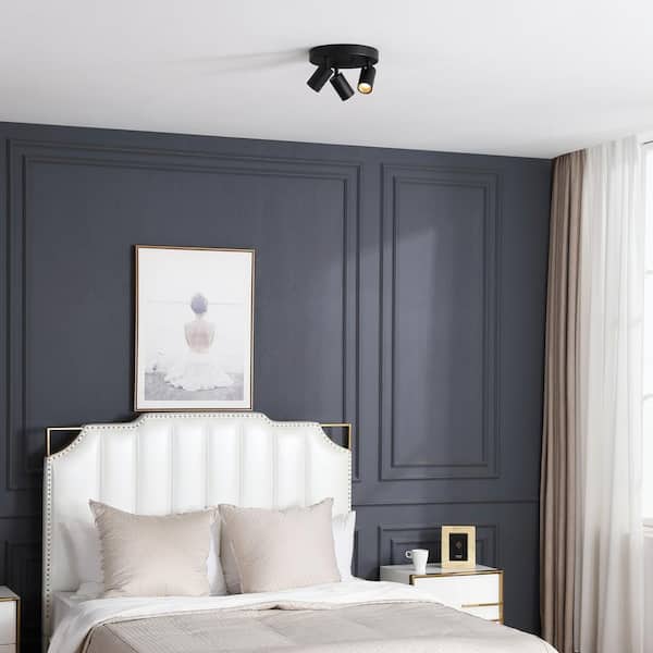 Shura 9.8 in. 21-Watt 3-Bulb Black Modern Integrated LED Flush Mount with Rotating Heads, 3000K