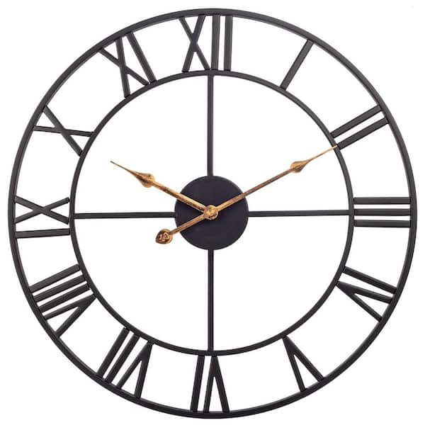 Unbranded Black Vintage Metal Round Decorative 24 in. Large Wall Clock