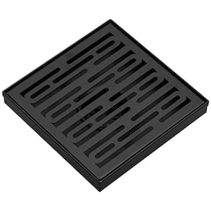 6 in. Square Stainless Steel Shower Drain with Slot Pattern Drain Cover In Matte Black