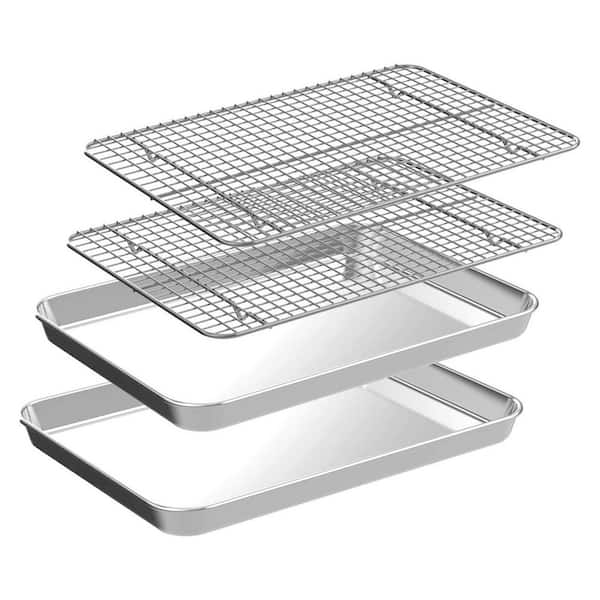 Stainless Steel Quarter Sheet Pan with Cooling Rack Set, 2 Baking Sheets & 2 Racks, Nonstick Rust Resistant, 12" x 9.8"