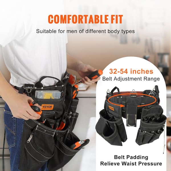 VEVOR Tool Belt 32 Pockets Adjusts from 32 Inches to 54 Inches Nylon Heavy Duty Tool Pouch Bag Detachable Tool Bag for Electrician Carpenter