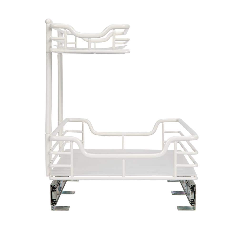 White Powder-Coated Steel 2-Tier Pull-Out Storage Organizer
