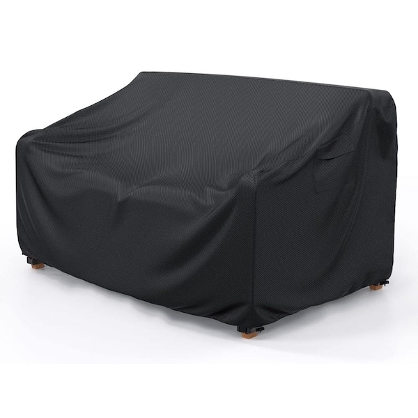 Heavy Duty Waterproof 2-Seater Patio Cover, Outdoor Sofa Furniture Cover with Air Vents & Convenient Handles (Black)