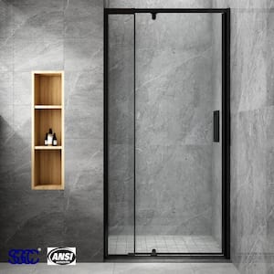 32 to 36 in. W x 72 in. H Framed Pivot Shower Door in Black with Clear Glass