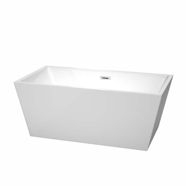 Wyndham Collection Sara 59 in. Acrylic Flatbottom Center Drain Soaking Tub in White