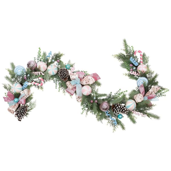 Pastel Bows and Ornaments Artificial Christmas Garland-6' x 7"-Unlit