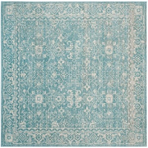 Evoke Light Blue/Ivory Doormat 3 ft. x 3 ft. Distressed Floral Speckles Square Area Rug