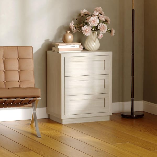 Beige Wood Grain 3-Drawer 23.6 in. W Nightstand, End Table for Bedroom or Livingroom