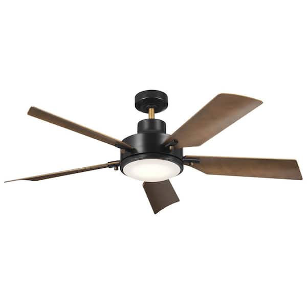 KICHLER Guardian 56 in. Indoor Satin Black Downrod Mount Ceiling Fan with Integrated LED with Wall Control Included