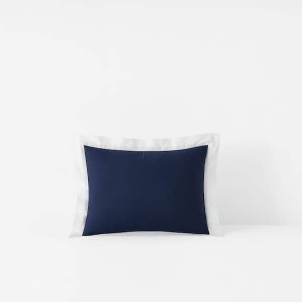 Company Cotton Solid Border Trim Navy 16 in. X 12 in. Throw Pillow Cover