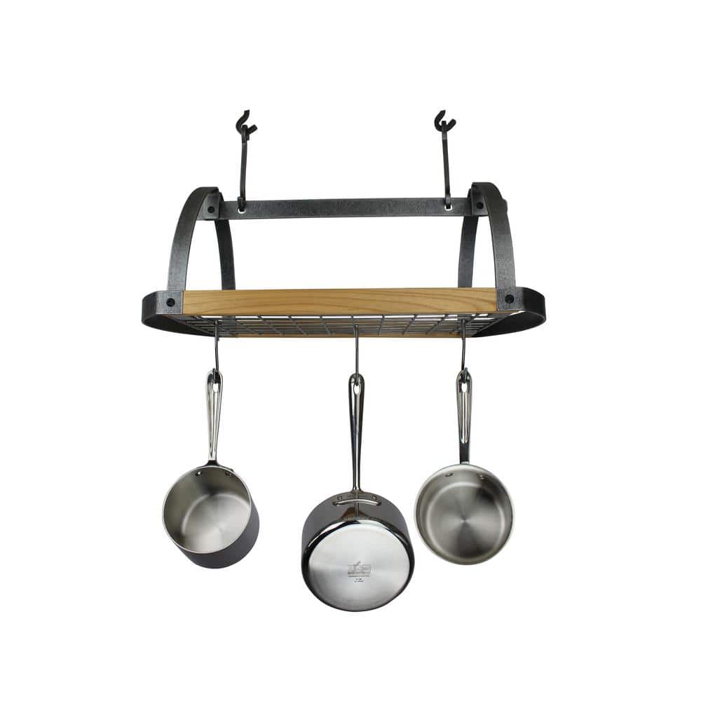 Hammered Steel and Alder Oval Ceiling Pot Rack