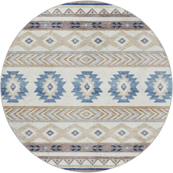 Dream Shag Premium Machine Washable Abstract ADS178 Taupe 8 ft. x 8 ft. Round Rug
