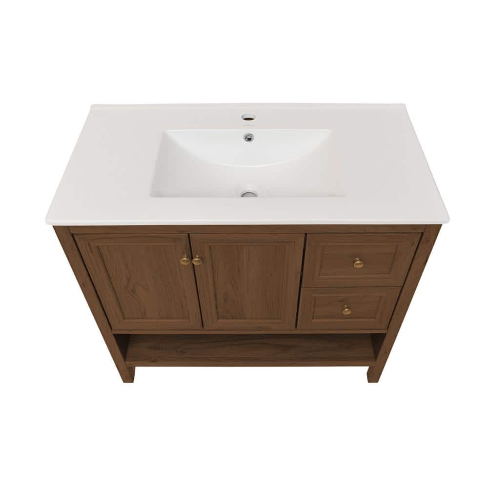 Chateau 36" Natural Oak Freestanding Bathroom Vanity with White Sink