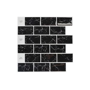 11.8 in. x 11.8 in. Vinyl Peel and Stick Backsplash Tile Wall Subway Tile for Kitchen, Black Marble (10-Pack)