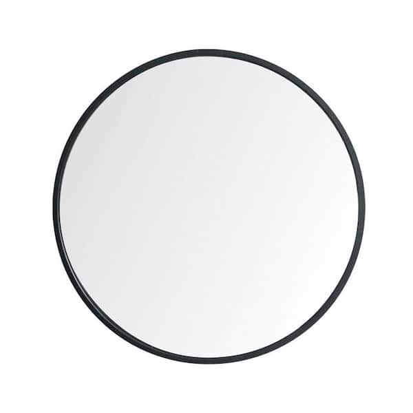 COWLOWN 32 in. W x 32 in. H Round Aluminum Framed Wall Bathroom Vanity Mirror in Black