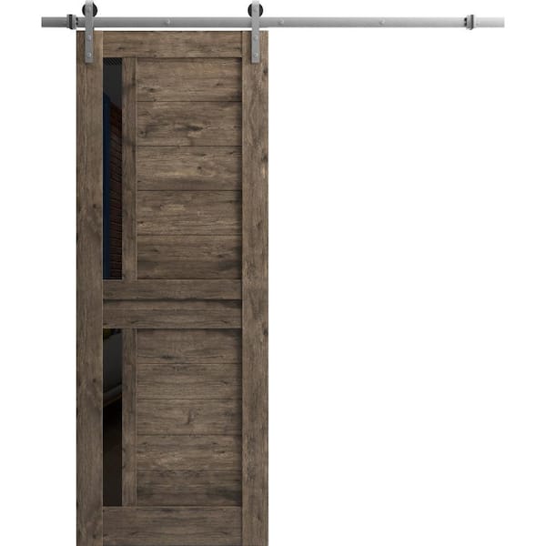 Sartodoors 30 in. x 96 in. 1 Panel Frosted Glass Cognac Oak Solid Wood Sliding Barn Door with Hardware Kit