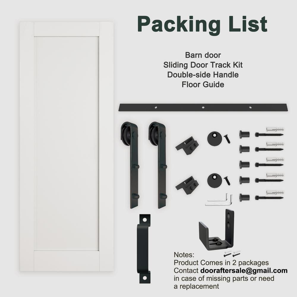 96" White Primed MDF Sliding Barn Door with Black Hardware Kit