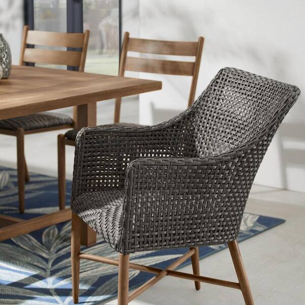9 Piece Wicker Outdoor Dining Set, Wood And Wicker Outdoor Dining Chairs