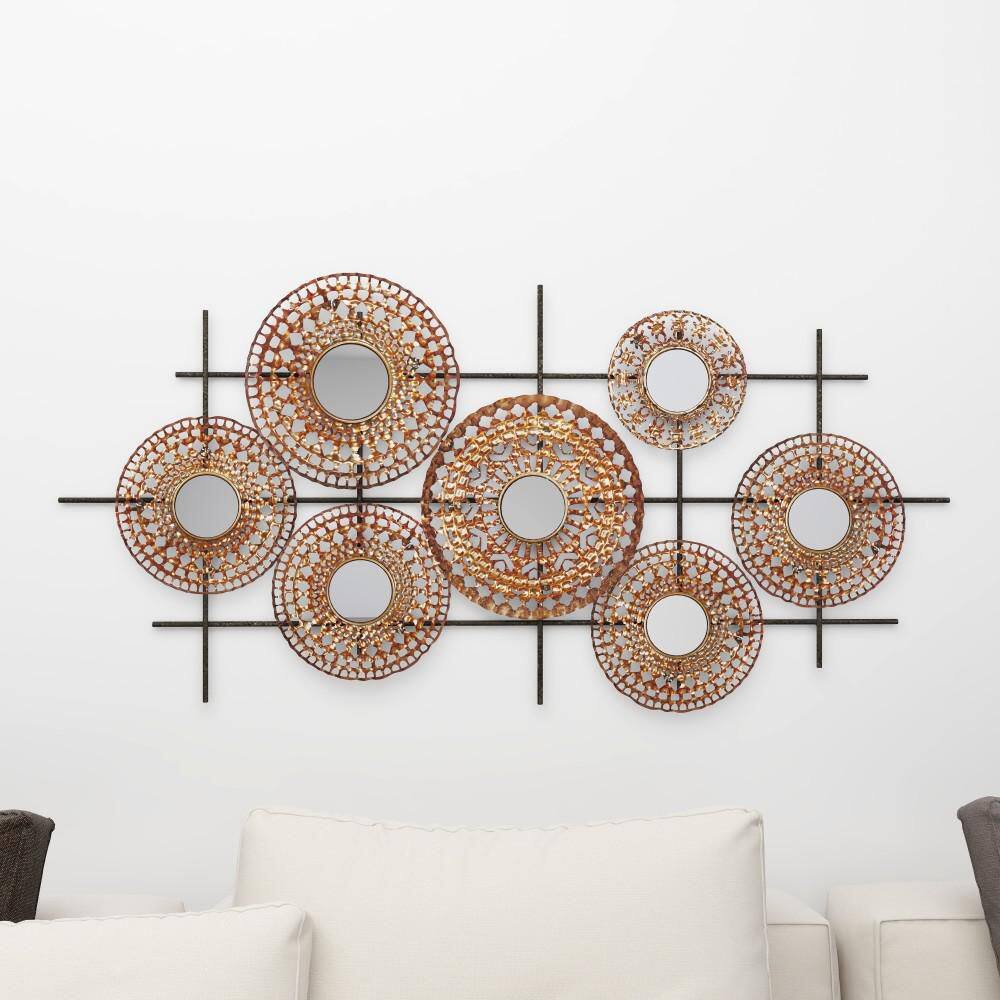 Bronze Metal Abstract Wall Sculpture with Mirrored Accents