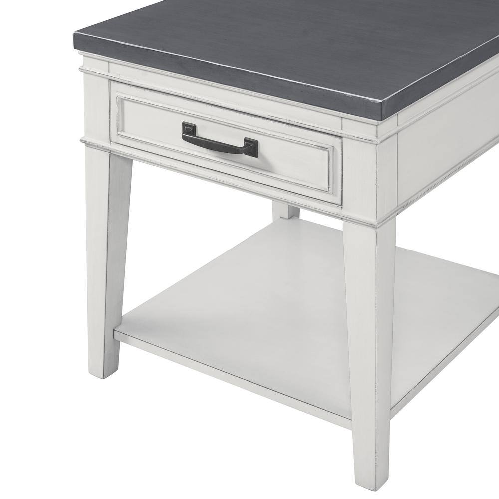 Coastal Casual Antique White and Grey Wooden End Table with Storage