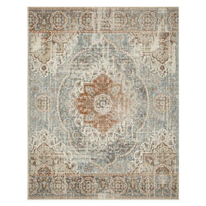 Bodhi Canal Blue 7 ft. 10 in. x 10 ft. Oriental Medallion Canal Indoor Farmhouse Polypropylene Area Rug