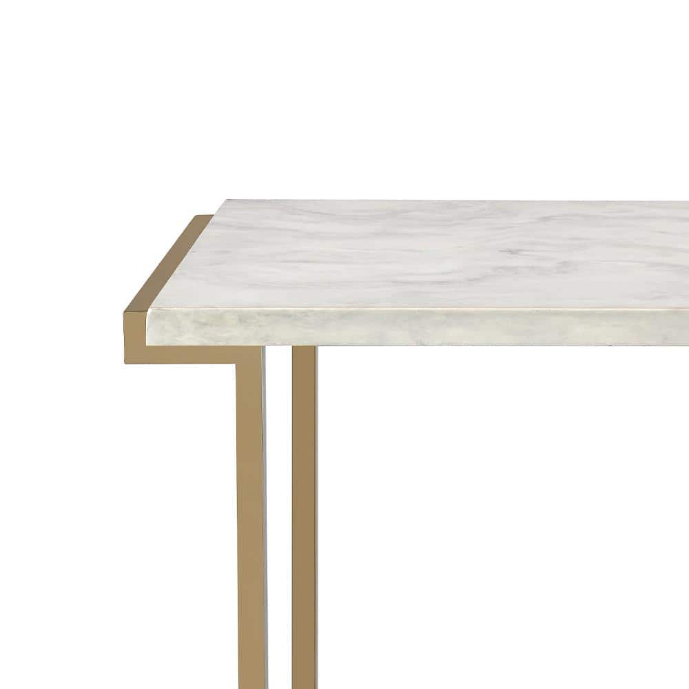 Champagne Finish Faux Marble & Metal Sofa Table 44"