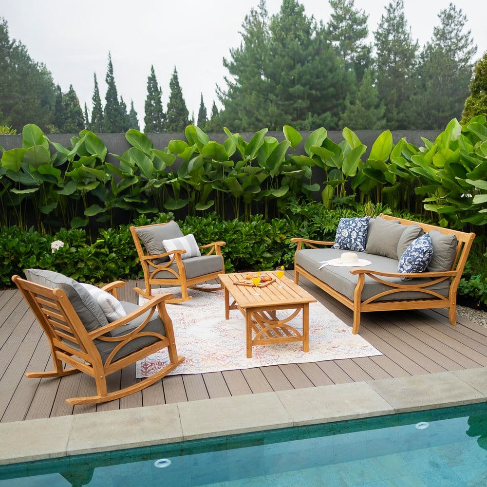 Kinsley 4-Piece Premium Indonesia Teak Wood Outdoor Conversation Set with Gray Cushion