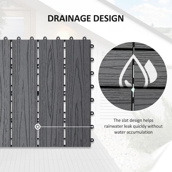 cadeninc 12 in. x 12 in. Gray Square Outdoor Interlocking Deck Tiles All Weather (Set of 11 Tiles)