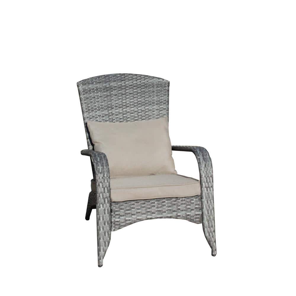 Gray Wicker Outdoor Lounge Chair with Gray Cushions, High Back for Poolside