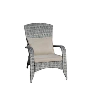 Gray Wicker Outdoor Lounge Chair with Gray Cushions, High Back for Poolside, Backyard, Garden