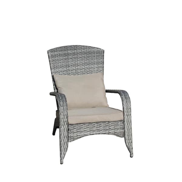 Unbranded Gray Wicker Outdoor Lounge Chair with Gray Cushions, High Back for Poolside, Backyard, Garden