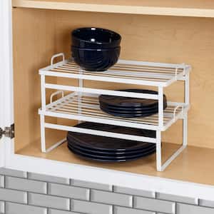 White Steel Stacking Cabinet Shelf Organizers (2-Pack)