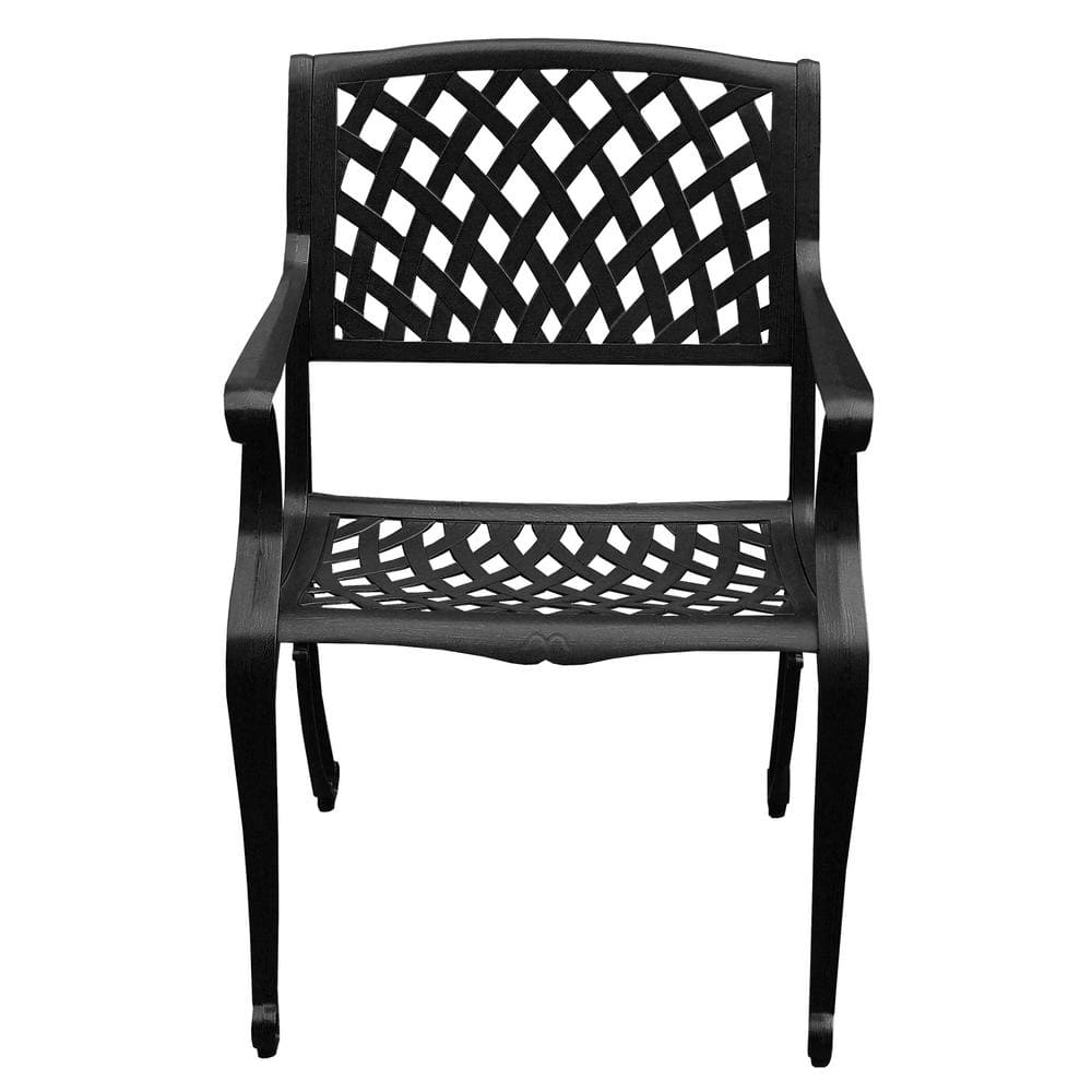 Black 48" Round Aluminum Mesh Patio Dining Set with Four Chairs