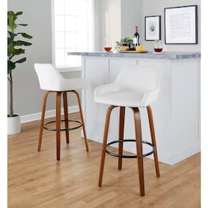 Daniella 29.25 in. White Velvet, Walnut Wood and Black Metal Fixed-Height Bar Stool (Set of 2)