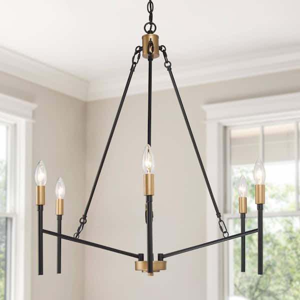 Uolfin Black and Gold Candlestick Dining Room Industrial Chandelier, Modern Cottage 6-Light Kitchen Island Chandelier