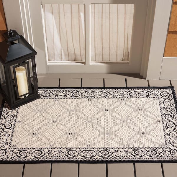 Courtyard Sand/Black Doormat 2 ft. x 4 ft. Border Indoor/Outdoor Patio Area Rug