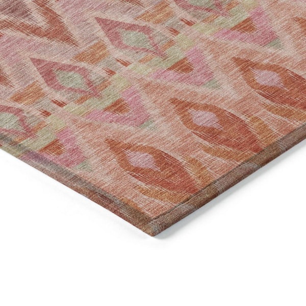 Pink, Salmon, Blush 5 ft. x 8 ft. Woven Oriental Polyester Rectangle Indoor/Outdoor Area Rug