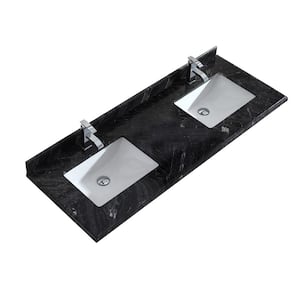 60 in. W x 22 in. D Marble Vanity Top in Black Wood with White Rectangular Double Sink