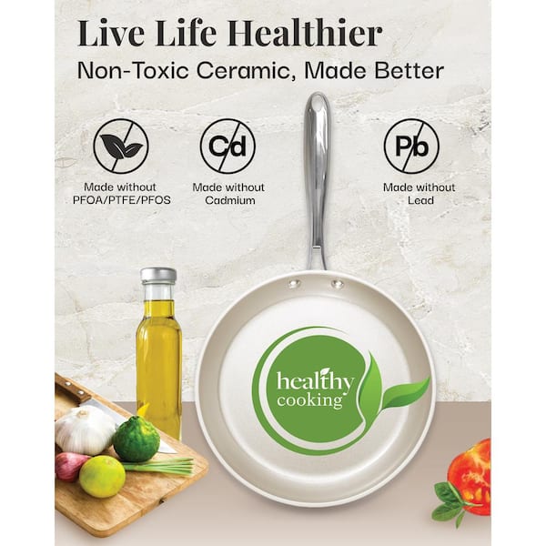 Natural Collection 12-Piece Aluminum Ultra Nonstick Cookware Set Ceramic Pots and Pans Set in Cream