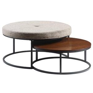 36 x 36 x 18 in Round FirsTime & Co. Gray And Brown Corbett Nesting Ottoman And Coffee Table 2-Piece Set, Fabric Top